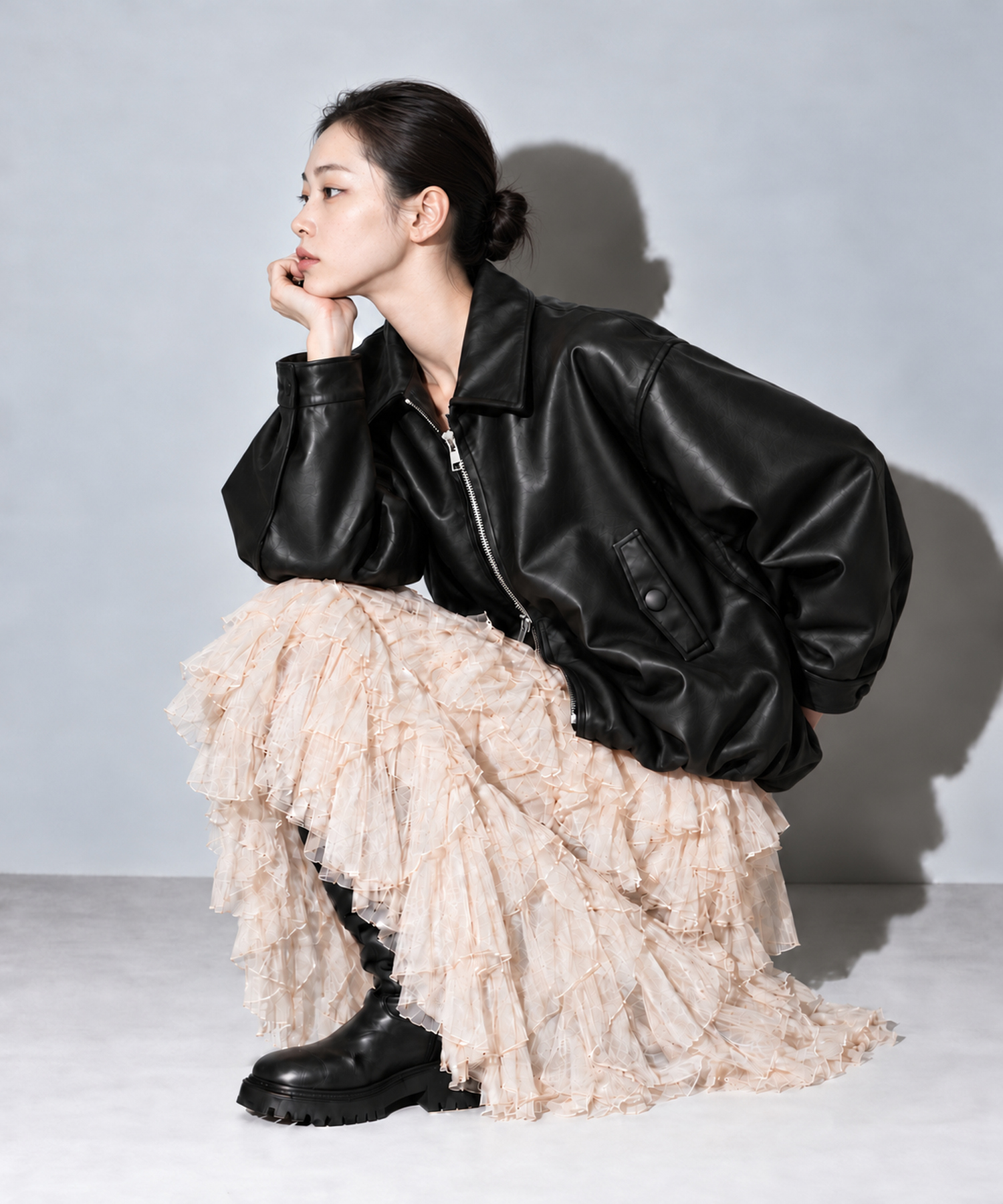 別注 FAKE LEATHER BALLOON JACKET