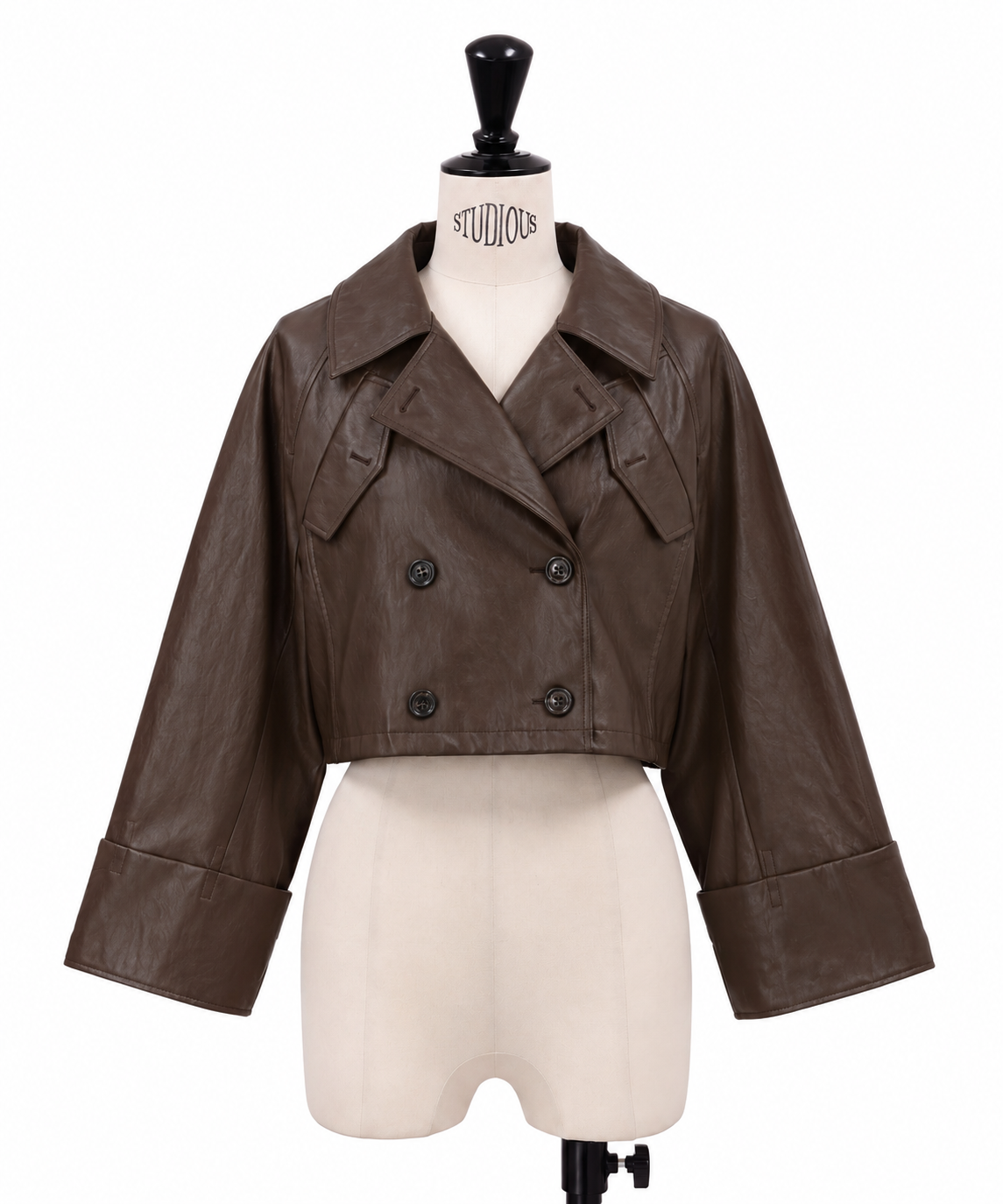 DRAWSTRING YOKE SYNTHETIC LEATHER SHORT COAT