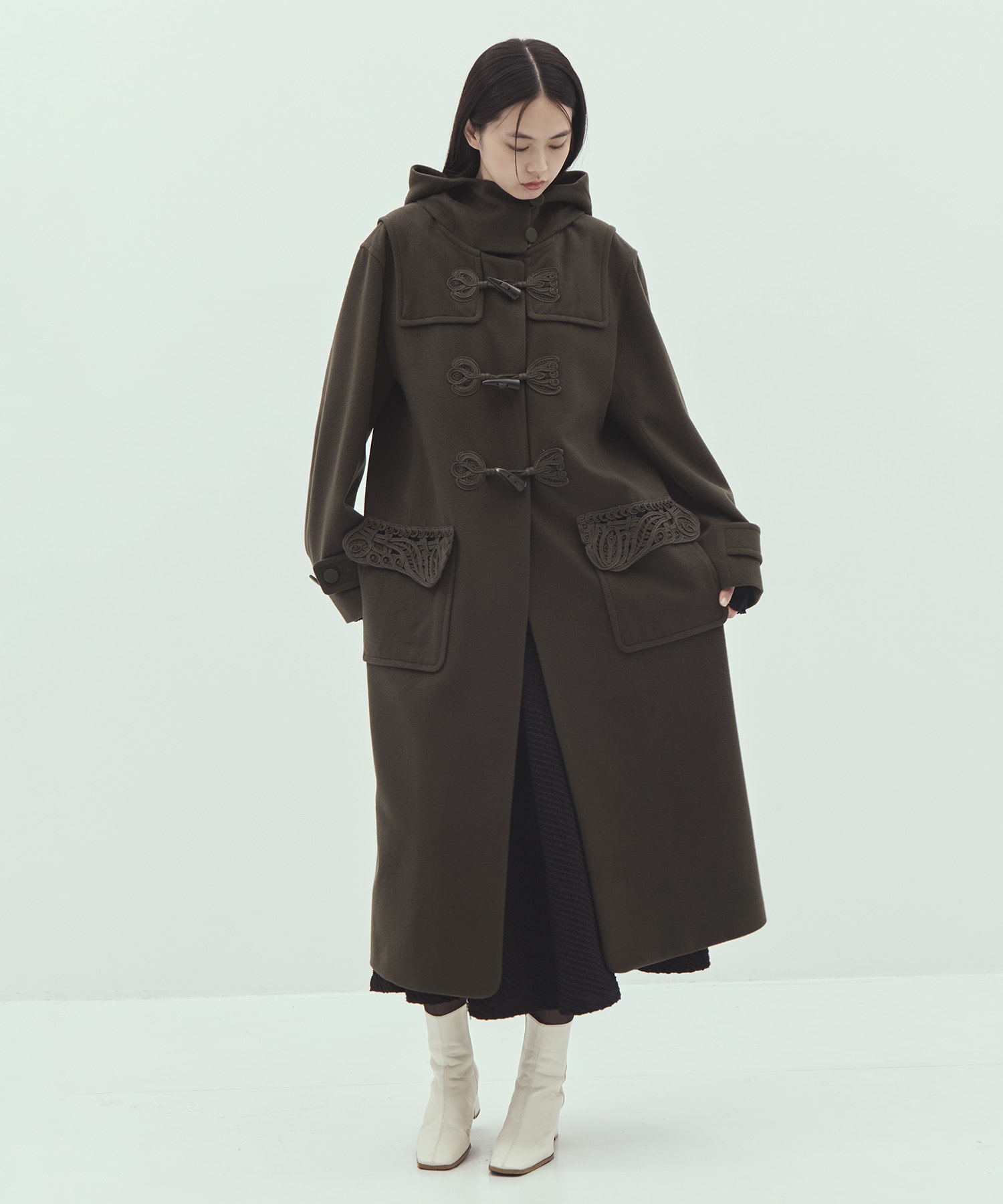 Cording Embroidery Duffle Coat