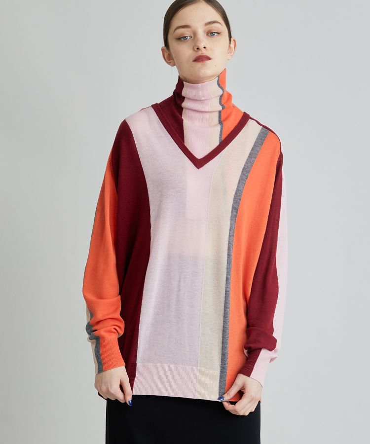 【会員限定40%OFF】Stripe knit with high neck