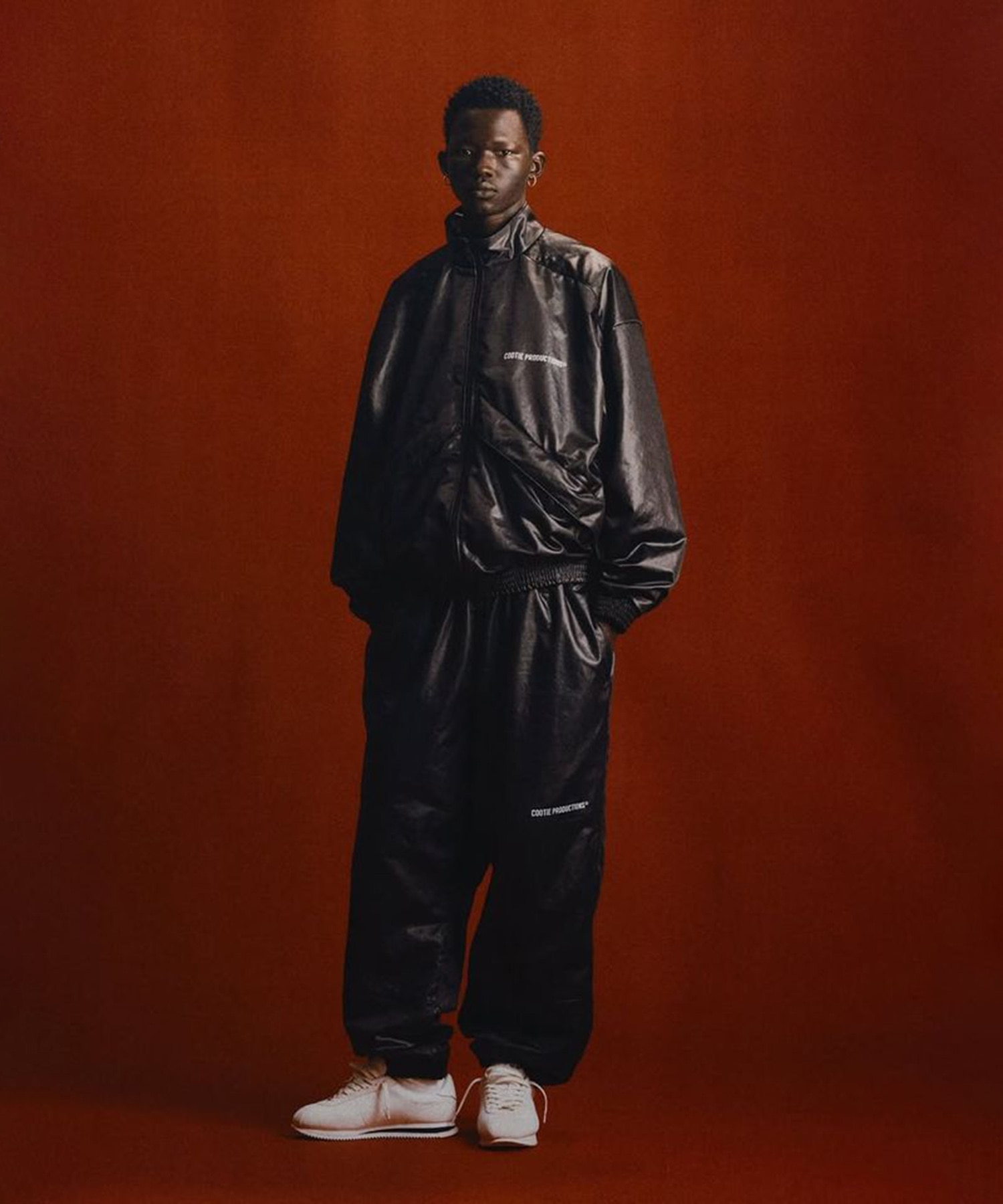 Damp Coated Satin Wide Track Pants